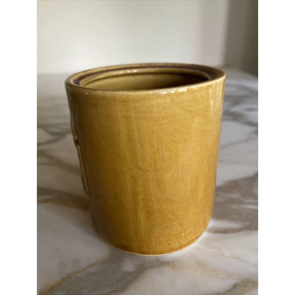 Vintage Brown Stoneware Ketchup Jar With Embossed Design